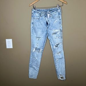 AMERICAN EAGLE HIGH RISE JEGGINS SIZE 12 WOMENS RIPPED JEANS
